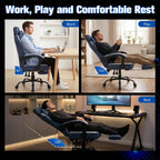 Gaming Chair with Footrest, Gaming Chair for Adults with Massage Lumbar Support, High Back Ergonomic Computer Chair, Breathable Fabric, Pocket Spring Cushion, 150°Reclining & Linkage Armrests, Blue