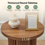Round Fluted End Table, 17.7'' Mid Century Modern Side Table, Circle Bedside Tables Drink Table Wood Nightstand for Small Spaces, Living Room (Walnut-1PCS)