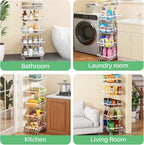 SAYZH Fruit Basket Kitchen Pantry Organizers and Storage - 5 Tier Stackable Metal Wire Basket Stand For Fruit Vegetable Snacks Jars Bins Containers Organization (White, 5 Tiers)