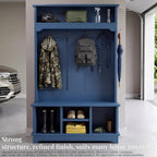 Hall Tree with Bench and Shoe Storage, Entryway Hall Tree, Large Mudroom Bench with Coat and Shoe Rack, 5+ Hooks, Multi Shoe Cubbies & Top Shelf, Sturdy Storage Bench,Blue