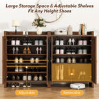 Shoe Cabinet Storage for Entryway - Rattan Entry Way Shoe Storage Cabinet with Adjustable Shelves, Wood Shoe Organizer Cabinet, Accent Cabinet with Doors for Entrance Hallway Living Room Foyer