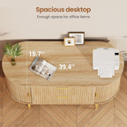SEDETA 2 Drawer File Cabinet, 39.4" Filing Cabinet for Home Office, fit Legal/Letter/A4 Size, Modern Fluted Filing Cabinets with 2 Sliding Door Storage, Printer Stand, Natural