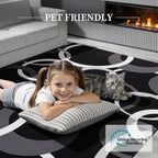 YIHOUSE Washable 5x7 Area Rugs for Living Room, Modern Black and White Rug for Bedroom Non Slip Low Pile, Modern Circle Pattern Carpet for Dining Room Playroom Home Office Decor