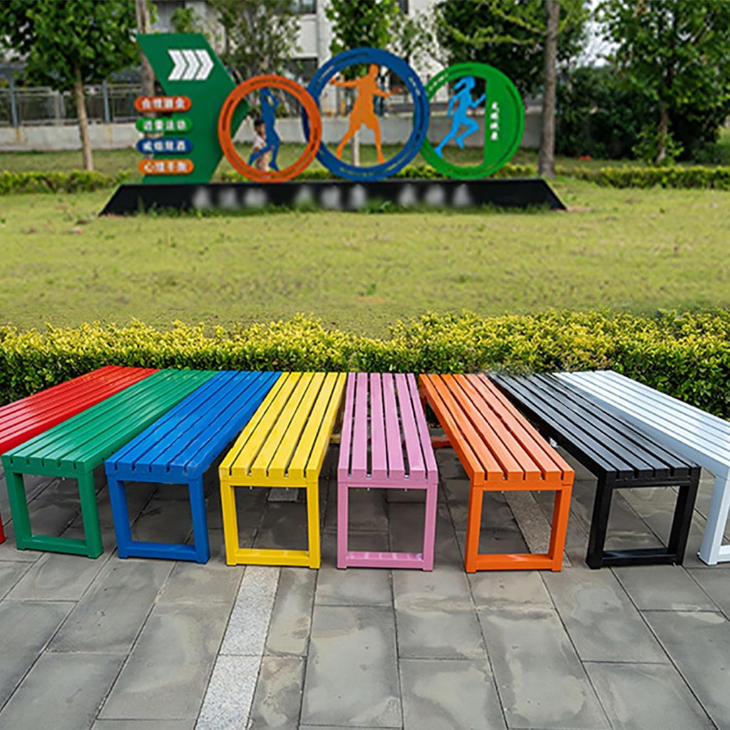 Park Bench, Outdoor Benches Made of Thickened Steel Pipes, with Fixed Holes, Integrated Welding Garden Bench with Foot Pads (Red,180cm/70.9in)
