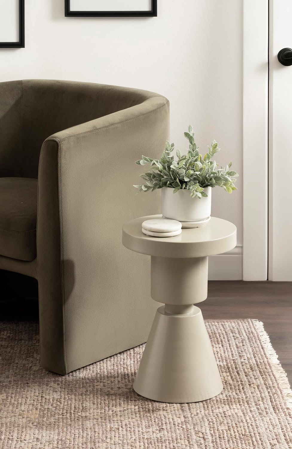 Kate and Laurel Boswell Modern Textured Metal Round Side Table, 12 x 12 x 18, Gray, Geometric Circle End Table for Use as Unique Bedroom Nightstand or Fun Indoor Plant Stand
