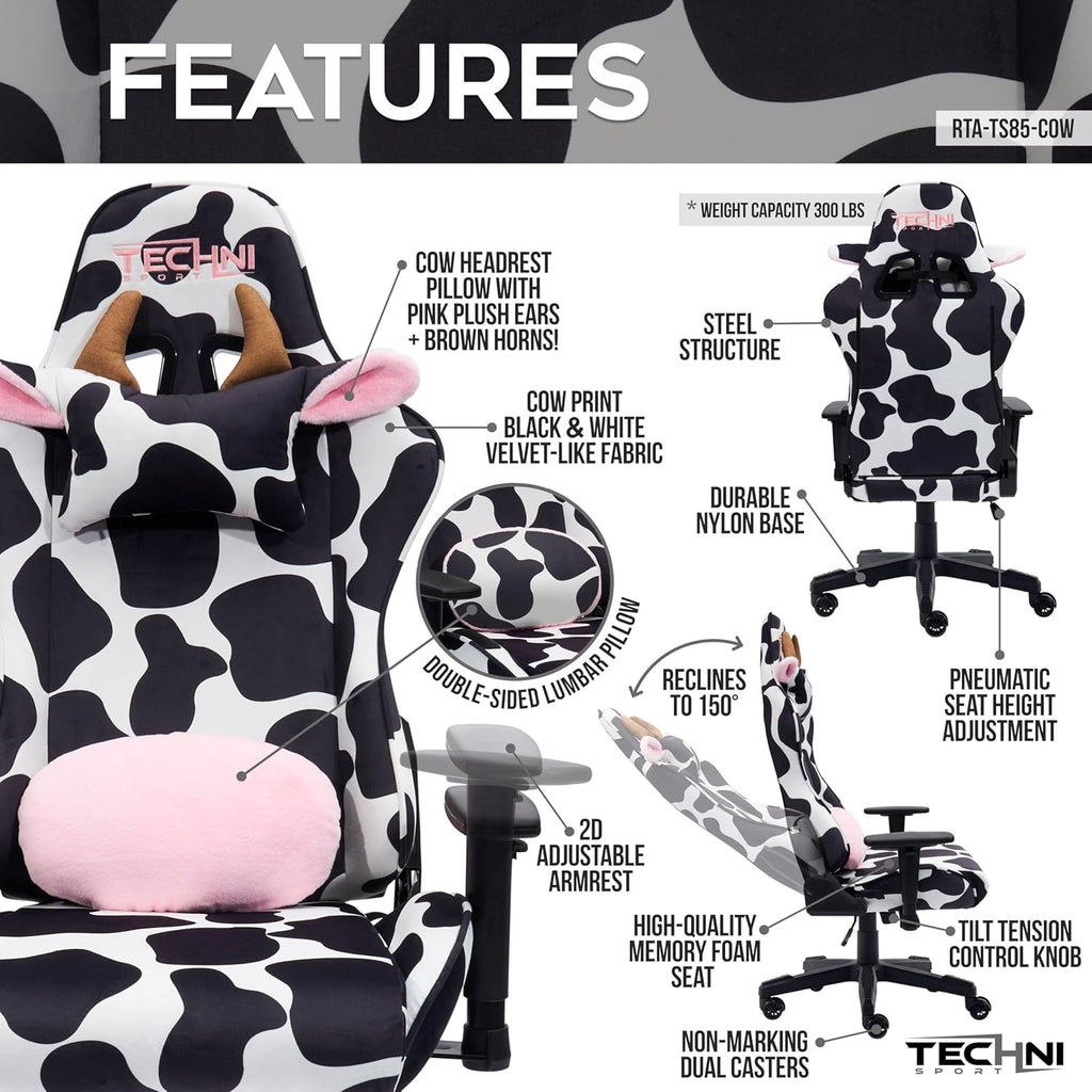 Techni Sport Black Cow Gaming Chair