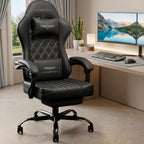 Ergonomic Gaming Chair with Retractable Footrest, High Back Video Game Chairs Computer Gaming Chairs with Headrest and Lumbar Support 400 lbs Linked Armrests Adult Chair (Black)