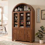 Merax 72.8" H Arched Kitchen Pantry with 3 Glass Doors, Kitchen Cabinet with Door Shelves and Adjustable Shelves, Wooden Cupboard for Dining Room, Living Room or Kitchen, Walnut