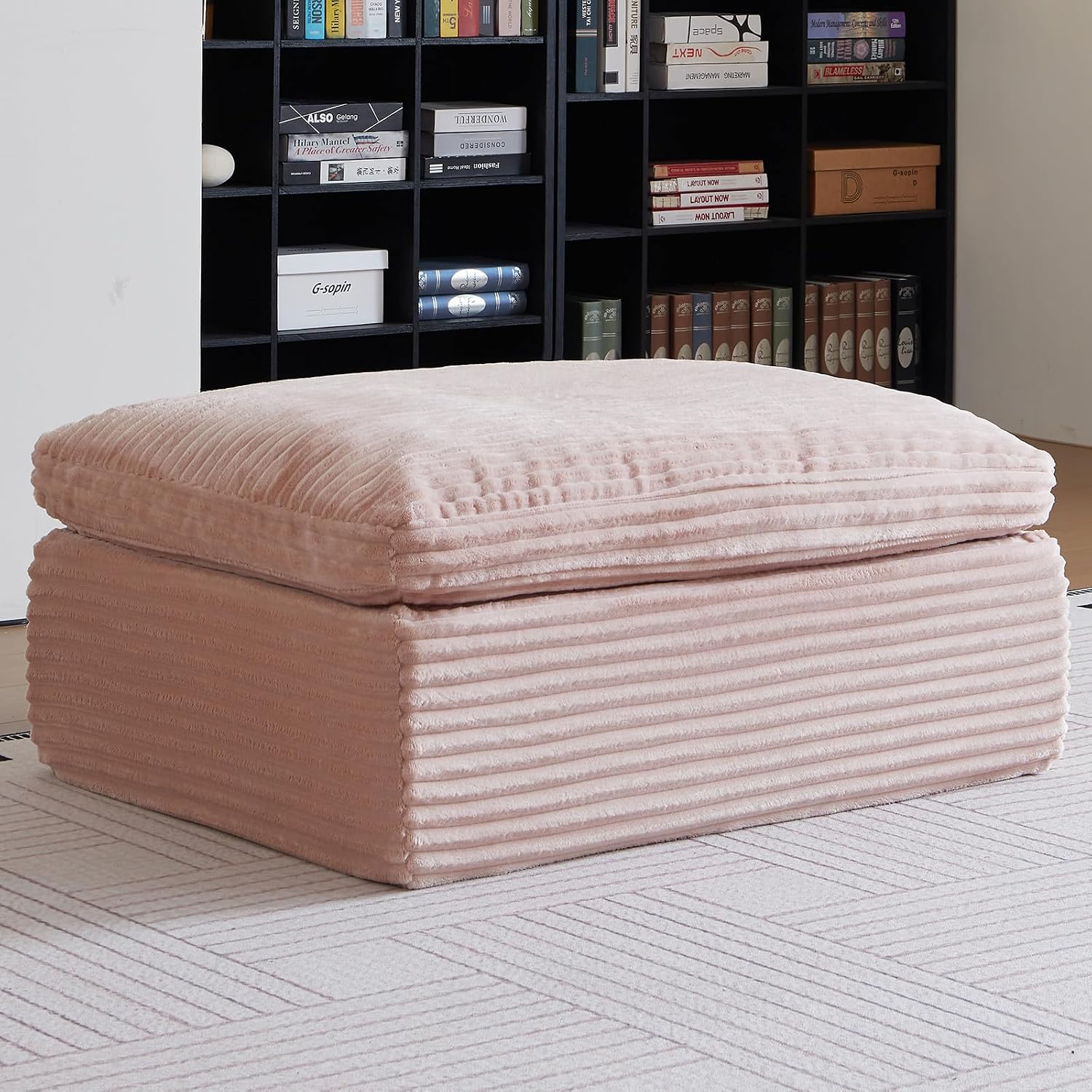 38.7" Plush Corduroy Ottoman, Upholstered Cloud Ottoman for Boneless Couch in a Box,Oversize Poufs for Living Room & Bedroom Sofa Ottoman,Comfy Seating with Dense Foam Padding,Pink