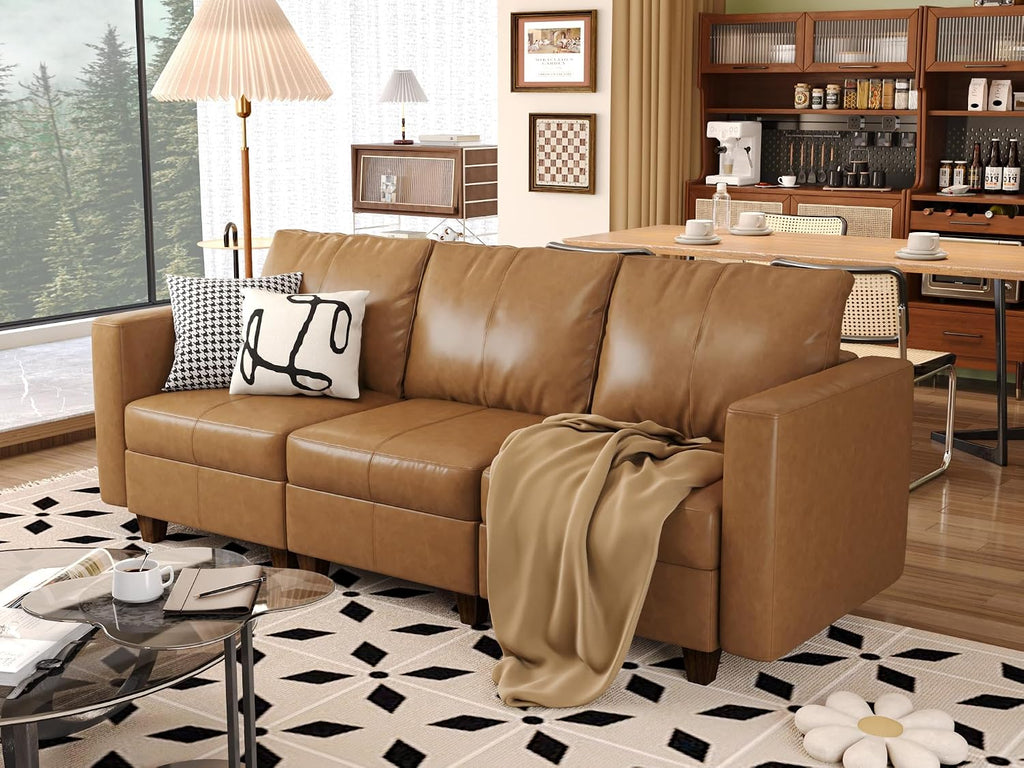 EASE MOOSE Modular Sectional Loveseat Sofa Couch with Storage Seats, 2 Seat Faux Leather Convertible Modular Sofa Love Seats for Small Spaces，Brown
