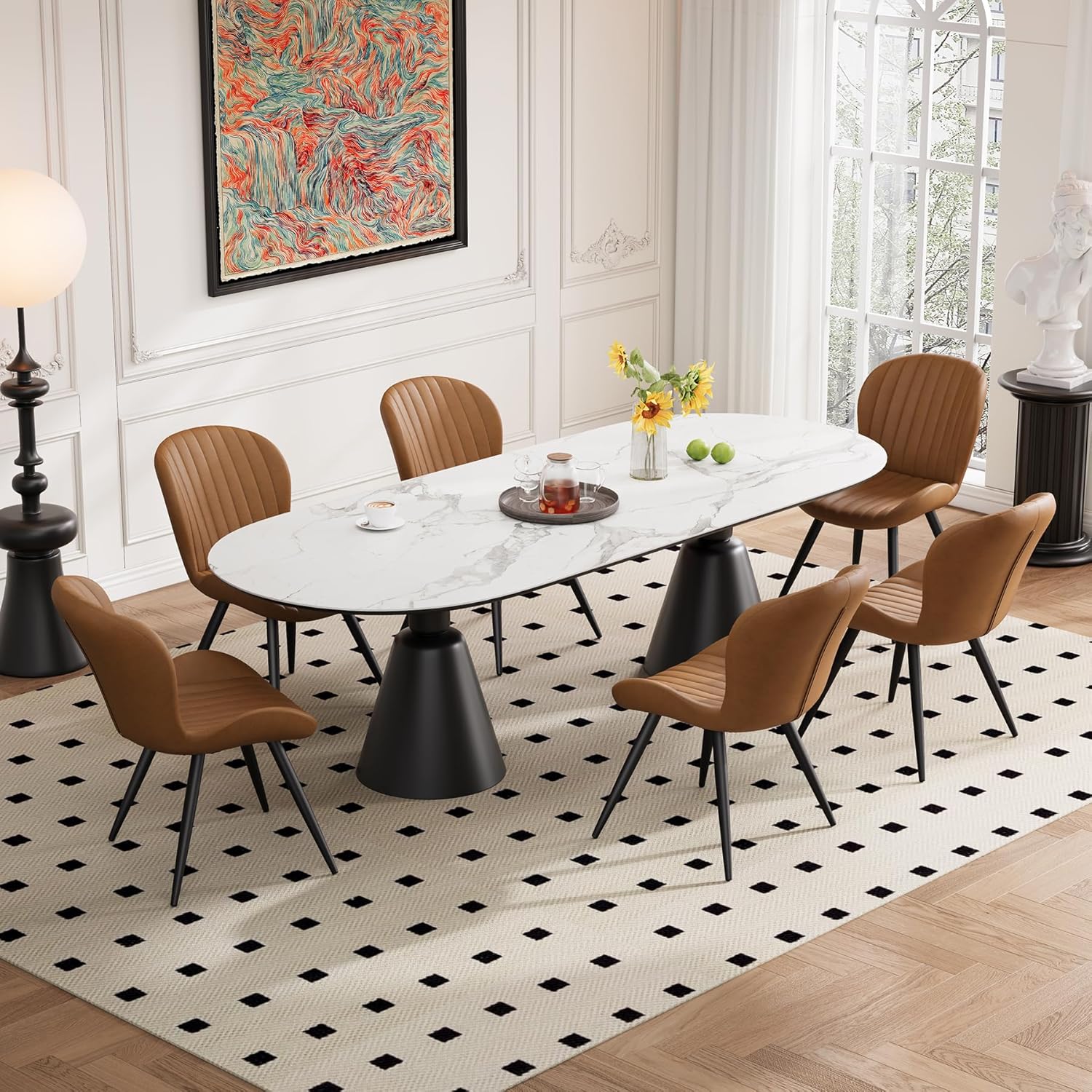 Dining Chairs Set of 4, Modern Dining Room Chairs, Fabric Kitchen Chair Upholstered Dining Chairs with Thick Cushions for Kitchen and Dining Room Brown