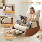 JPBSTO Rocking Chair Nursery, Upholstered Glider Rocking Chair with Footrest, Side Pocket and Adjustable High Backrest, Foldable Rocker Recliner Perfect for Living Room Bedroom, Beige
