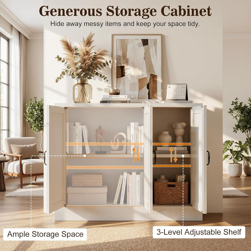 78" Modular Buffet Sideboard Cabinet Set of 2, Large Coffee Bar Station with Adjustable Shelves & Anti-Tip Safety, Waterproof 3-Door Media Console for Living Room, White