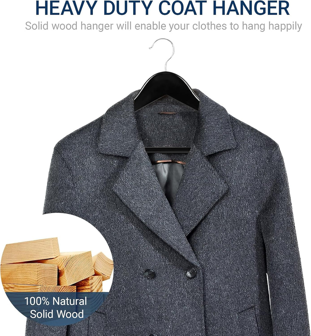 Amber Home Solid Wood Suit Coat Hangers 30 Pack, Smooth Black Finish Wooden Dress Hangers with Non Slip Pant Bar, Clothes Hangers with 360 Swivel Hook & Notches for Jacket, Pant, Shirt (Black, 30)