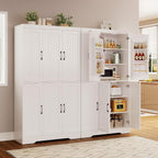 IRONCK Kitchen Pantry Storage Cabinet, Modern Food Pantries with 12 Shelves, 2 Door Racks, Adjustable Shelves, Freestanding Cupboard for Kitchen, Dining Room, White