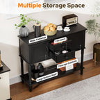 Console Table with 2 Soft-Close Cabinet Doors, Retro Narrow Entryway Table with 2 Drawers & Open Storage Shelf, 42" Long Behind Couch Sofa Table for Living Room, Foyer, Hallway, Coffee Bar (Black)