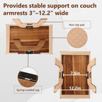 Couch Arm Table with Dual Cup Holders, Acacia Wood Sofa Arm Tray | Fits armless sofas & sectionals, foldable tray for drinks, snacks & remotes, storage slots for neat organization,15.35"x9.85"