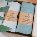 Joey + Joan Bassinet Fitted Sheets for Nestig Mini Crib, Graco Travel Lite Crib & Bassinets, Guava Bassinet 20x30 Inch – 100% Jersey Cotton Fitted Sheets – Light + Dark Sage Green – 2 Pack