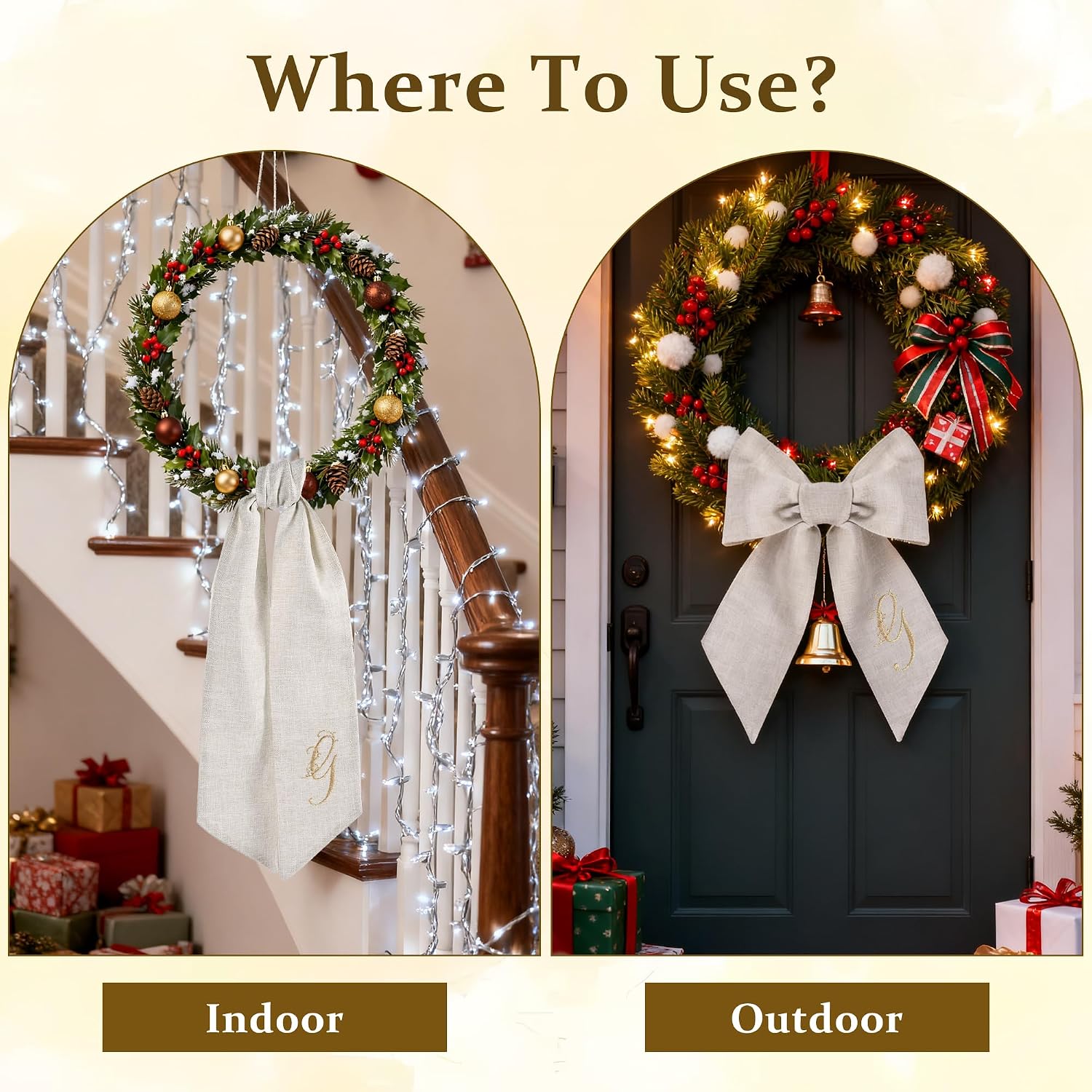 2 Pieces Burlap Wreath Sash for Front Door Embroidery Monogram Sash Wreath for Wedding Party Holiday Ribbon Decorations Yard Outdoor Decoration(Letter G)