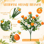 Tigeen 6 Pack Orange for Decoration Fake Orange Branches Artificial Vivid Faux Fruit Tables Centerpiece for Kitchen Stem Fruits for Home Spring Summer Decor