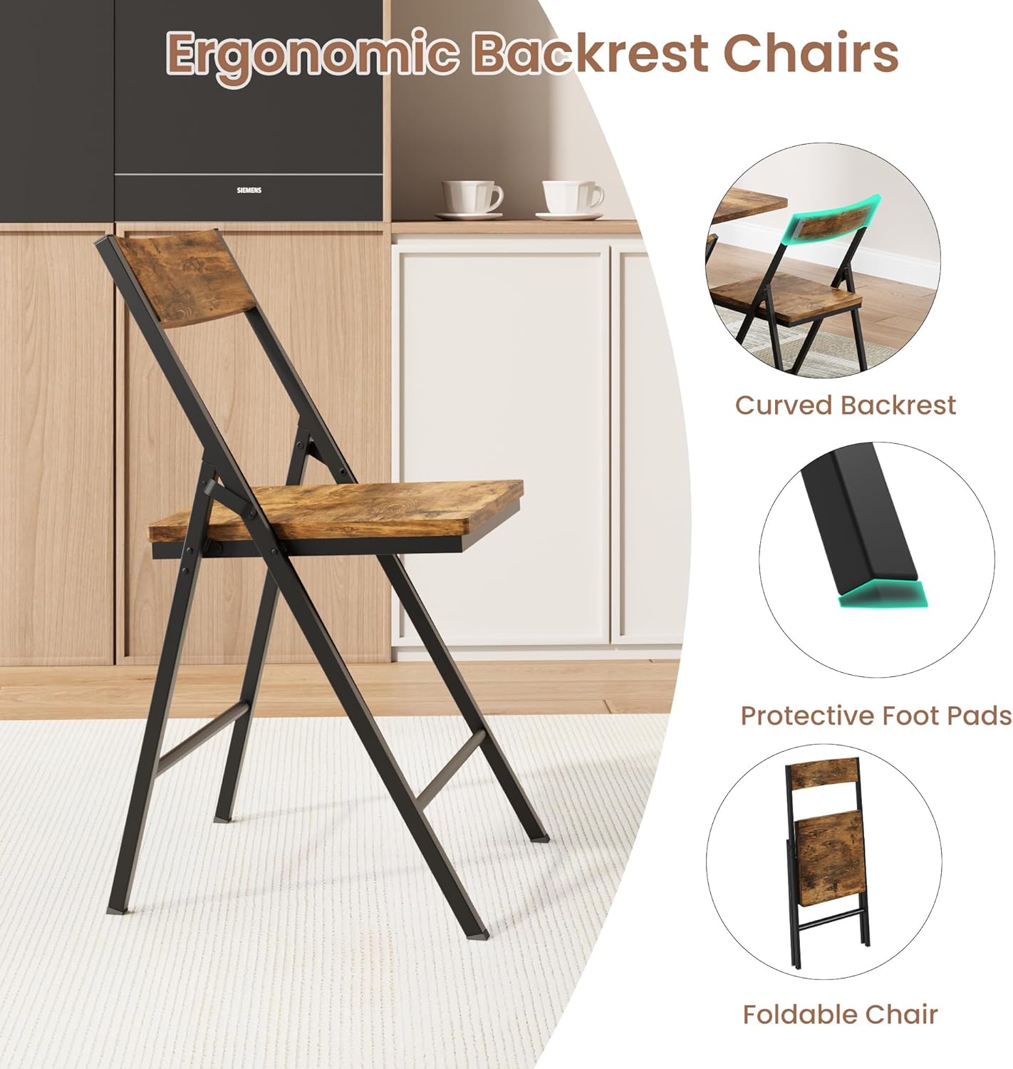 Garvee Dining Table Set for 4,Foldable Dining Table with 4 Foldable Chairs, Rectangle Space Saver Table and Chairs Set with Swivel Wheels, for Small Space,Apartment,Kitchen,Dining Room, Rustic Brown