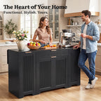 YITAHOME Expandable Kitchen Island with Hidden Trash Cabinet, 55.1" Rolling Kitchen Island with Drop Leaf, Storage Drawer & 3-Tier Side Shelves, Mobile Kitchen Island on Wheels with Towel Bar & Hooks