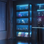 Display Cabinet with Acrylic Glass Doors,5-Tiers Curio Cabinet with LED Lighting for Collectibles, Collectibles Toy Organizers Rack & Display Shelf Display Case Storage Cabinet, Black