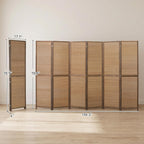 HOMCOM Room Divider, 6 FT Tall Folding Privacy Screen, 6 Panel Hand-Woven Bamboo Wall Partition for Room Separation, Portable Boho Freestanding Wall Divider for Bedroom, Home Office, Brown