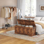 DINZI LVJ Storage Chest, 50” Extra Large Storage Bench with 2 Safety Hinges, Wooden Toy Box with Flip-Top, Large Trunk for Living Room, Playroom, Easy Assembly, Rustic Brown