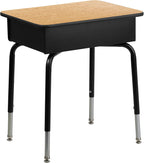 Flash Furniture Billie Open Front Student Desk for Classrooms or Remote Learning, Height Adjustable School Desk with Metal Book Box, Natural/Black