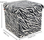 Luxe L 100% Faux Fur Go-Poufs Knock-Down Medium Cube Storage Ottoman, 15"x15"x15", Zebra Black/White, Sleek Seating, Footrest Organizer For Living Room Bedroom Nursery, Easy Setup Modern Compact Piece