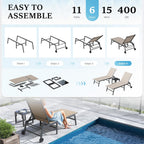 UDPATIO 3 Piece Outdoor Lounge Chair Set 2 Adjustable Textilene Chaise Lounges with Wheels & Side Table 5-Position Reclining Rust Free Patio Chairs for Poolside Backyard Garden Deck Beach