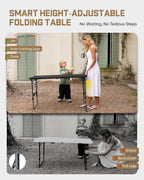 FanttikOutdoor Folding Table 4 Foot, Effortless Quick Adjustable Height Foldable Small Card Table, Fixing Lock, Stable for Party Dining Events Picnic Indoor Outdoor Camping, 2-Pack, Zeta X4 Pro Black