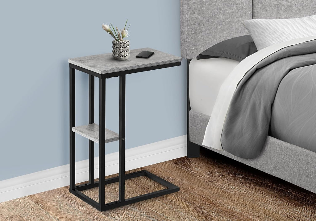 JOSHEN 18" C-Shaped Slide Under Corner End Table, Retro End Table with Stable Load-Bearing Design, Decorative Accent Tables with Secondary Shelf for Living Room, Grey