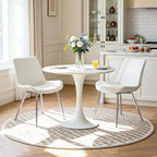 Vogue Furniture Direct Modern Dining Chairs Set of 2 - PU Leather Upholstered Armless Side Chairs with Metal Legs, Accent Chairs for Dining Room, Kitchen, Living Room (White, Silver Legs)