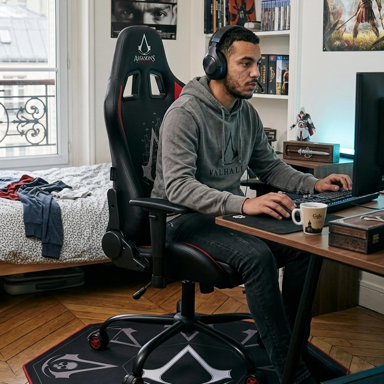 SUBSONIC Assassin's Creed Gaming Chair, Modern Black Faux Leather, Ergonomic, Lightweight, Arm Rest, Recliner, 150kg, 53cm Seat Depth
