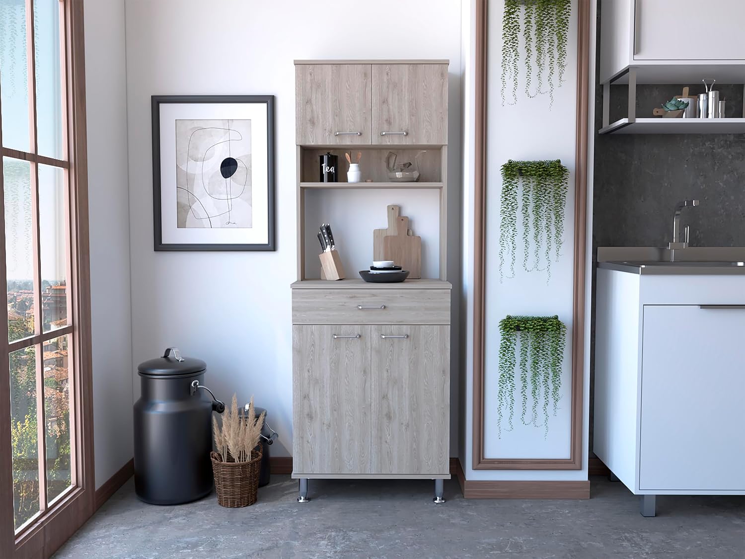 1-Drawer 1-Shelf Area Pantry with Adjustable Metal Legs Light Grey,Buffet Kitchen Sideboard,for Kitchen,Dining Room,23.6 * 13.9 * 66.5