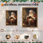 Framed Santa Christmas Wall Art, Vintage Santa Claus Reading Canvas Paintings, Christmas Print, Rustic Winter Holidays Decor, Farmhouse Christmas Pictures Wall Decor – 12x16in