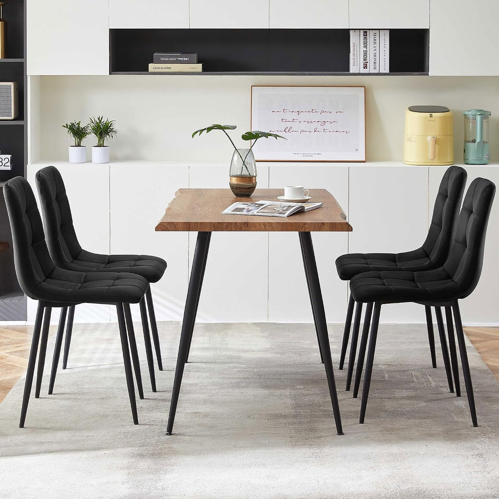 Rectangular Dining Table Set with Upholstered Chairs - Modern Kitchen Table and Chairs Set of 4 for Small Spaces - Black