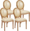 Leather Dining Chairs Set of 4 French Country Dining Chairs with Round Back, Farmhouse Upholstered Dining Accent Chairs with Nailhead Trim, Mid Century Modern (Beige)