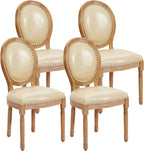 Leather Dining Chairs Set of 4 French Country Dining Chairs with Round Back, Farmhouse Upholstered Dining Accent Chairs with Nailhead Trim, Mid Century Modern (Beige)