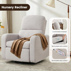 Power Swivel Rocker Recliner, Swivel Glider Nurseryc Recliner Chair with Lumbar Support, Upholstered Rocking Recling Chairs for Adults Nursery, Living Room, Bedroom, Teddy Grey