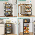 XYZLVSI Rolling Kitchen Microwave Cart, 4 Tier Microwave Table Stand with Fruit Baskets, Kitchen Storage Rack on Wheels, Small Coffee Bar Station Shelf Organizer for Pantry, Living Room Office