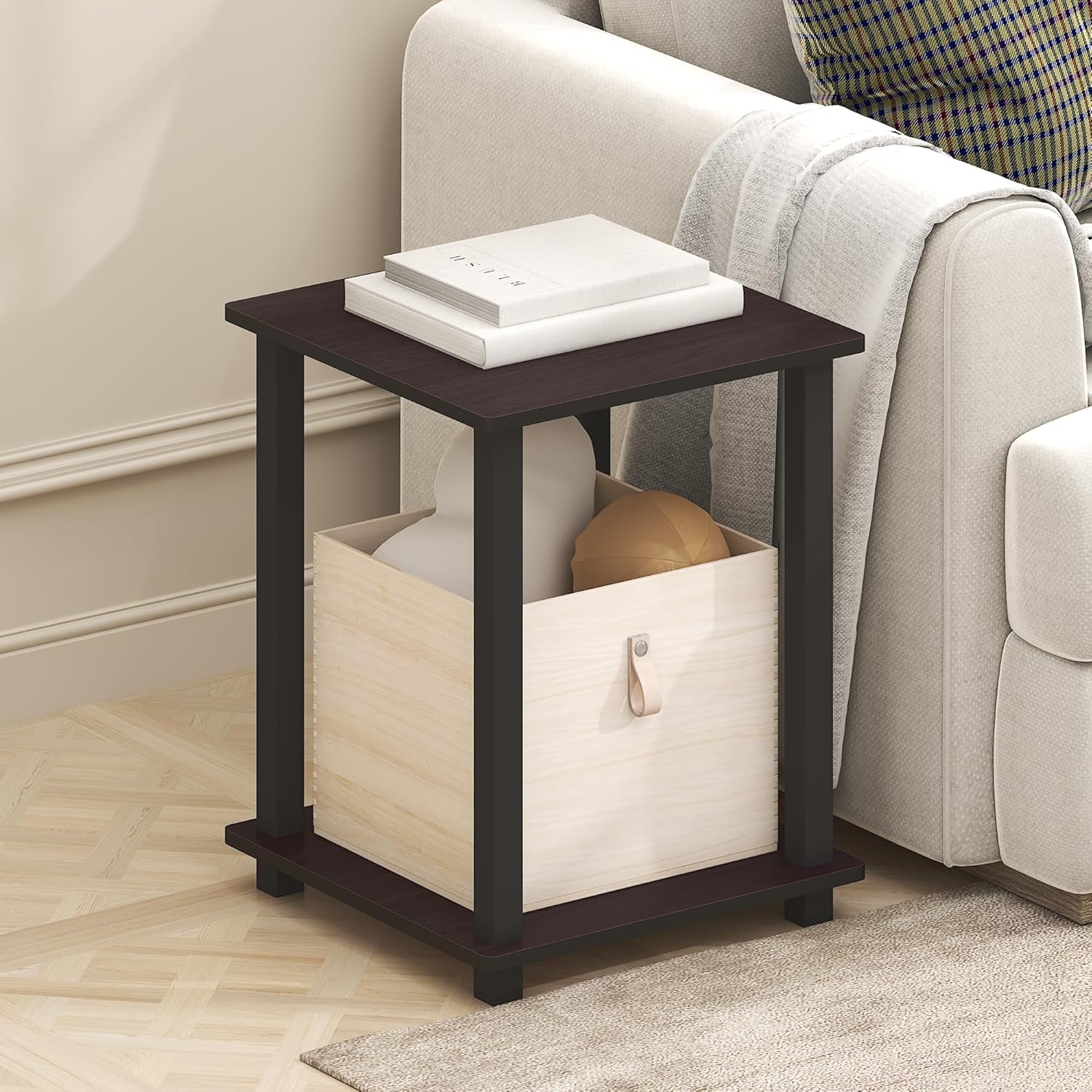 Furinno Simplistic Side Table Set of 2, End Table, Night Stand, Nightstand, Bedside Table, for Living Room, Bedroom, Dark Mocha