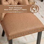 Linen Upholstered Dining Chairs Set of 6, Modern Style Kitchen Side Chairs with Nailhead Trim and Wood Leg, Metal Pulling Ring for Dining Room Living Room(Coffee,Set of 6)