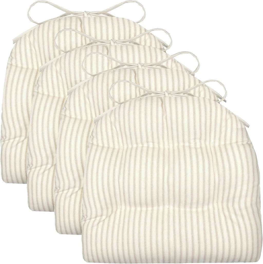 Barnett Home Decor Metal Chair Cushions - 14x14 Chair Cushions for Tolix Chairs - Machine Washable, 100% Cotton, Made in USA - Farmhouse Chair Pads - Ticking Stripe Natural Pack of 4