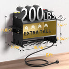 Power Tool Organizer Wall Mount with Charging Station & 8 Outlet,3 Layer Heavy Duty Metal Rack Loads 200lbs for Garage Organization,4 Cordless Drill Holders,Day Gift for Men,Glossy Black