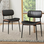 HENGJIANYI Bentwood Dining Chairs Set of 2, Modern PU Leather Dining Room Chairs with Metal Legs, Mid Century Upholstered Kitchen Chairs with Curved Back and Seat, Black