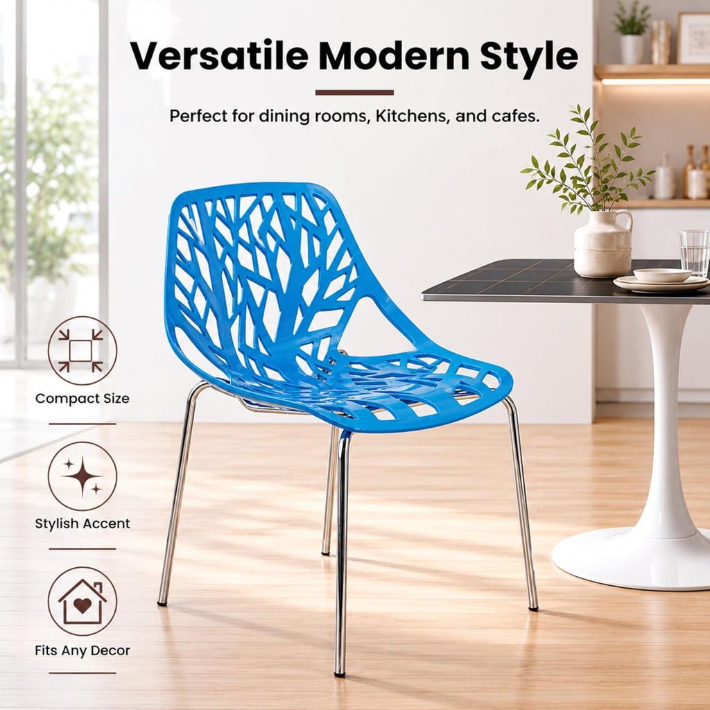 LeisureMod Asbury Modern Dining Chair Blue Color, Polypropylene Seat with Chrome Legs, Comfortable Solid Back Kitchen and Dining Room Chairs, Affordable Contemporary Seating