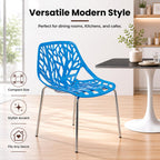 LeisureMod Asbury Modern Dining Chair Blue Color, Polypropylene Seat with Chrome Legs, Comfortable Solid Back Kitchen and Dining Room Chairs, Affordable Contemporary Seating